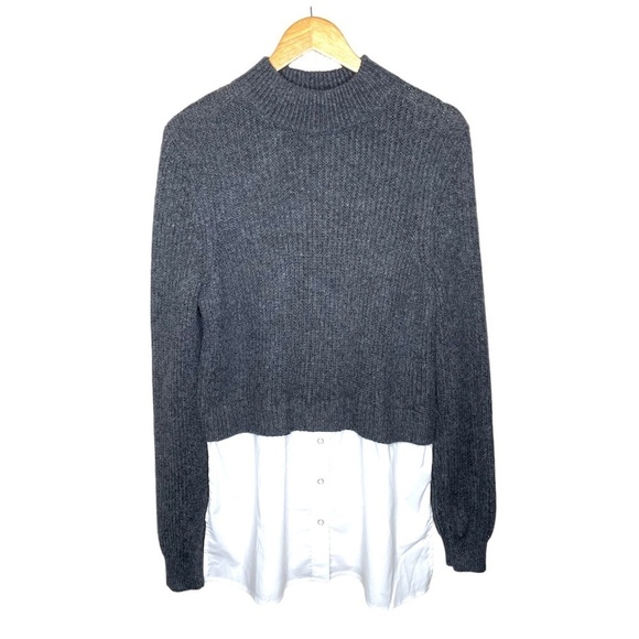H by Halston Mock Layer Mixed Media Sweater Shirt Large - Picture 1 of 14